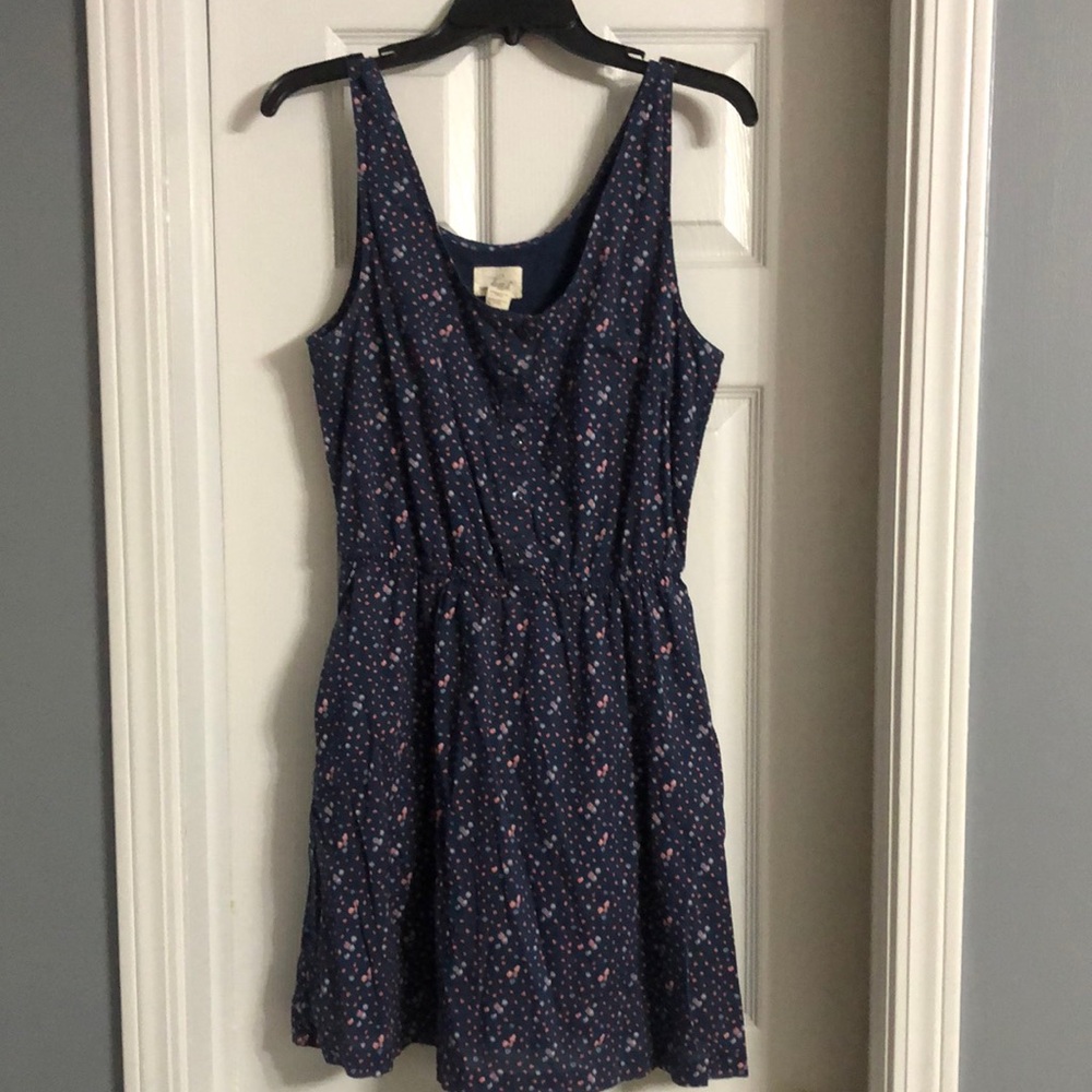 Vintage Levi’s 100% Cotton Button Front Mini Tank Dress in Navy and Pink Petal